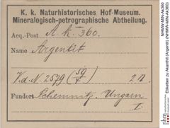 Etiketten zu Akanthit (Argentit) (NHMW-MIN-Ak360)
